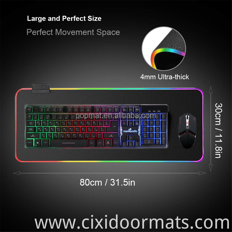 High quality Anti-slip rubber base USB luminous mouse pads customized gaming LED mouse pads